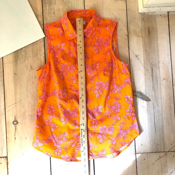 J. Crew Factory EUC Women's Orange Floral Button Down Sleeveless Blouse S - Picture 7 of 8